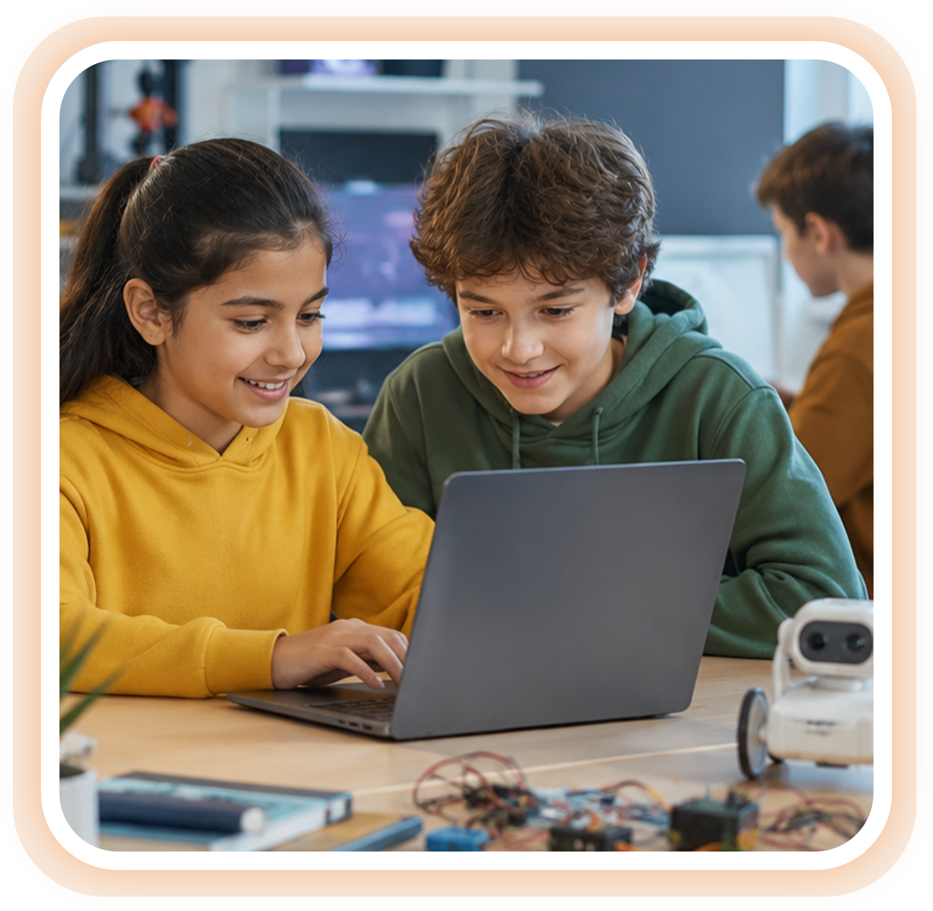 Students collaborating on an artificial intelligence project